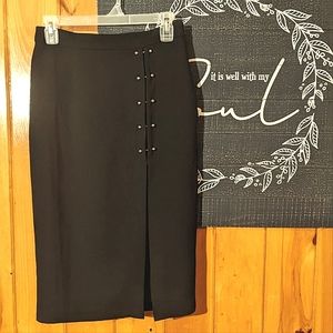 Forever 21 Black High Waisted Pencil Skirt Silver Bar Stud Details Sz Small